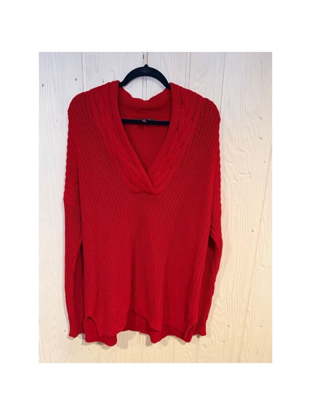 Lauren Ralph Lauren Red Cable Knit V Neck Sweater XL